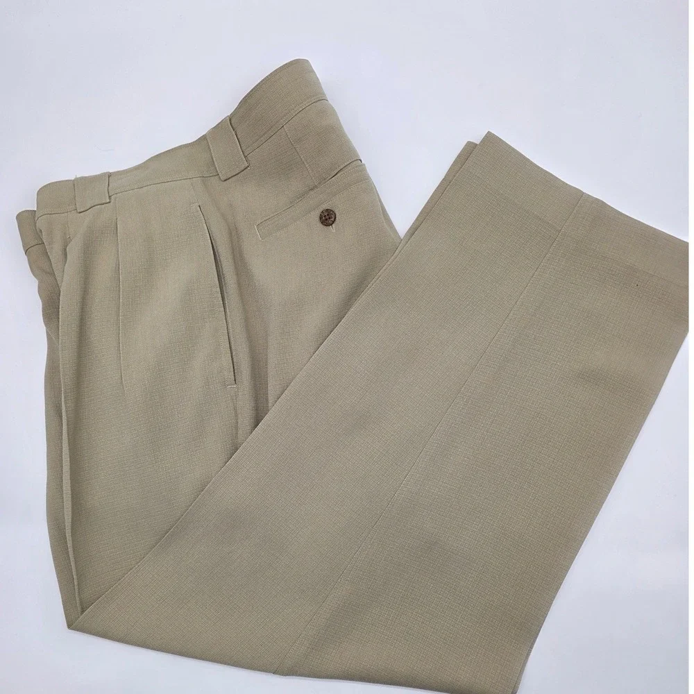 Tommy Bahama Dress Pants Mens 36 Tan Good 100% Silk Pleated Textured Tropical